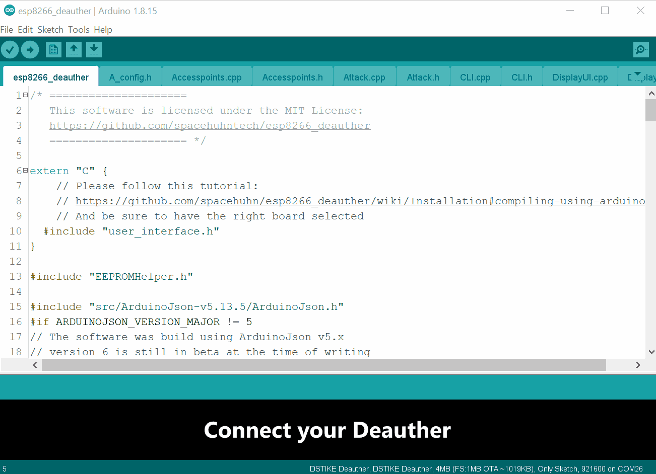 Animated GIF showing how to reset Deauther via Arduino IDE