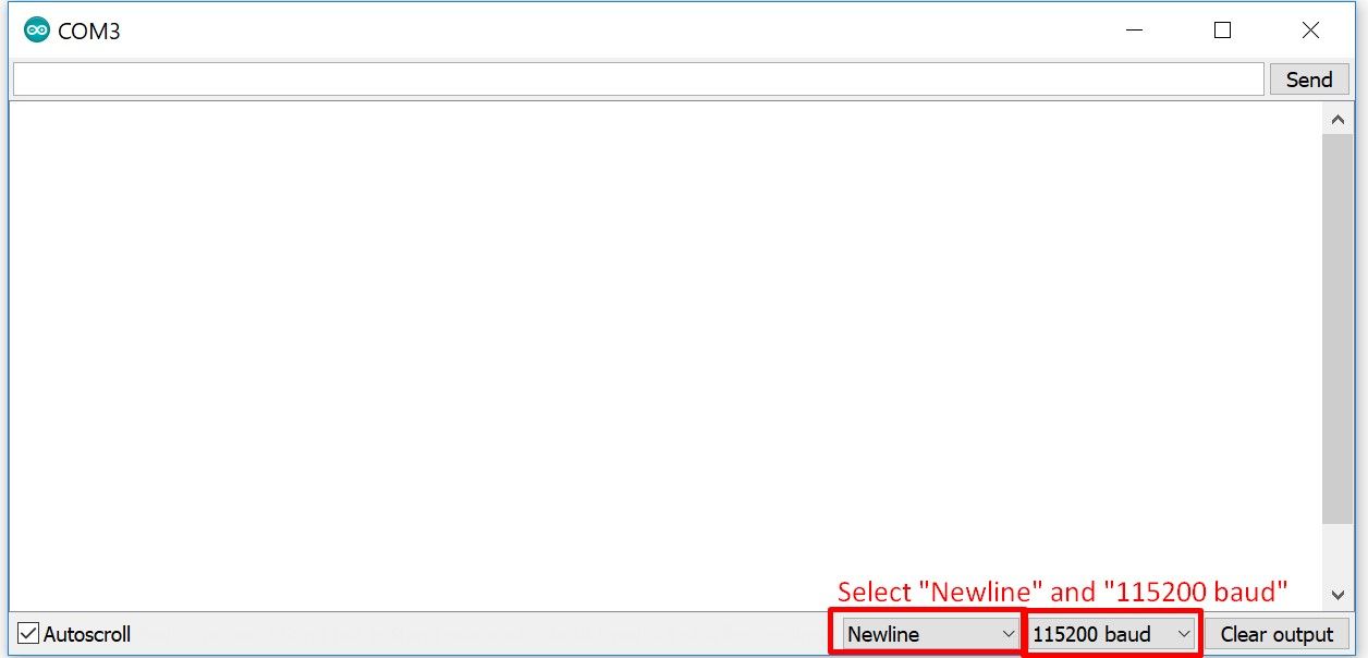 Arduino Serial Monitor: Select Newline  115200 baud