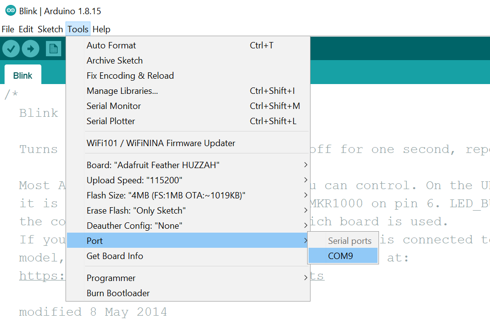 Arduino IDE Port selector